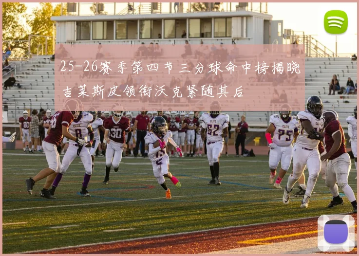 25-26赛季第四节三分球命中榜揭晓吉莱斯皮领衔沃克紧随其后